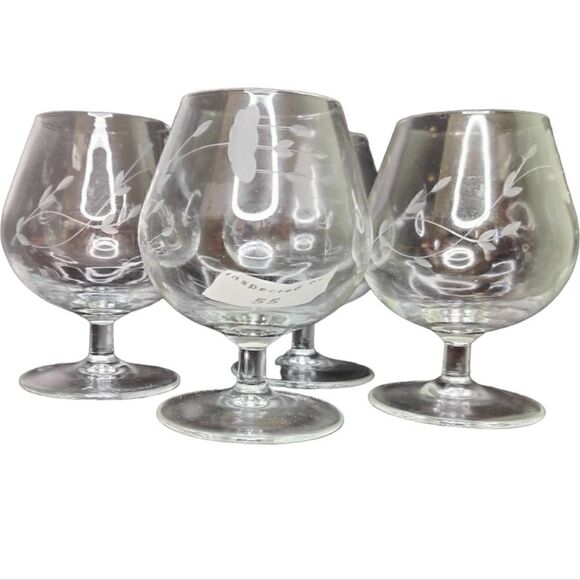 Princess House Vintage 4 PC Set Brandy Goblet Crystal Glasses w/ Etched Floral - Picture 1 of 10
